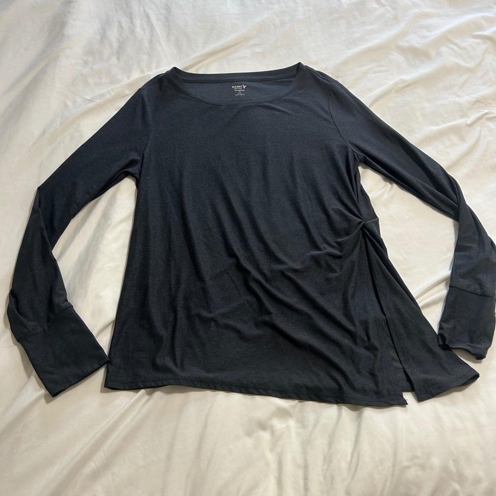 Old Navy‎ Active Cloudmotion Long Sleeve Top Gray Thumbhole Side Knot Small
